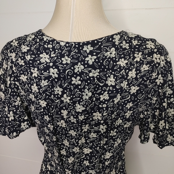 Vintage Style 90's Floral Button Front Lace Up Ties Midi Dress Size 11 - Picture 6 of 12